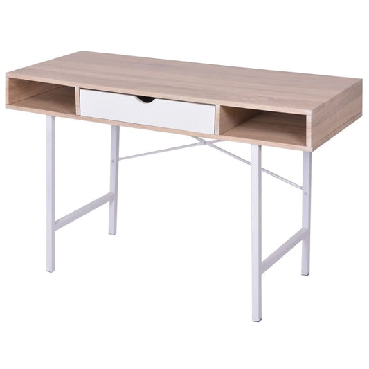 Oak & White Desk with 1 Drawer - Stylish & Functional Workstation
