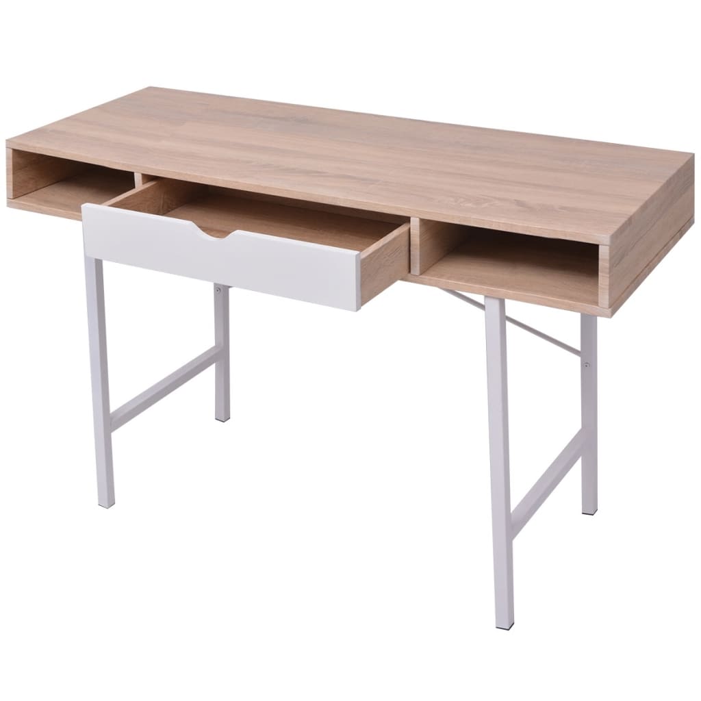 Oak & White Desk with 1 Drawer - Stylish & Functional Workstation