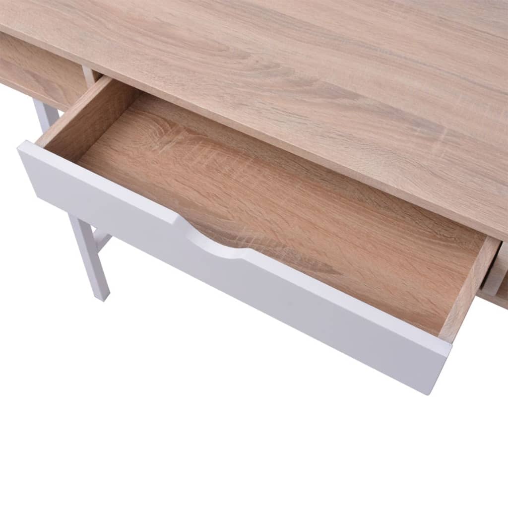 Oak & White Desk with 1 Drawer - Stylish & Functional Workstation