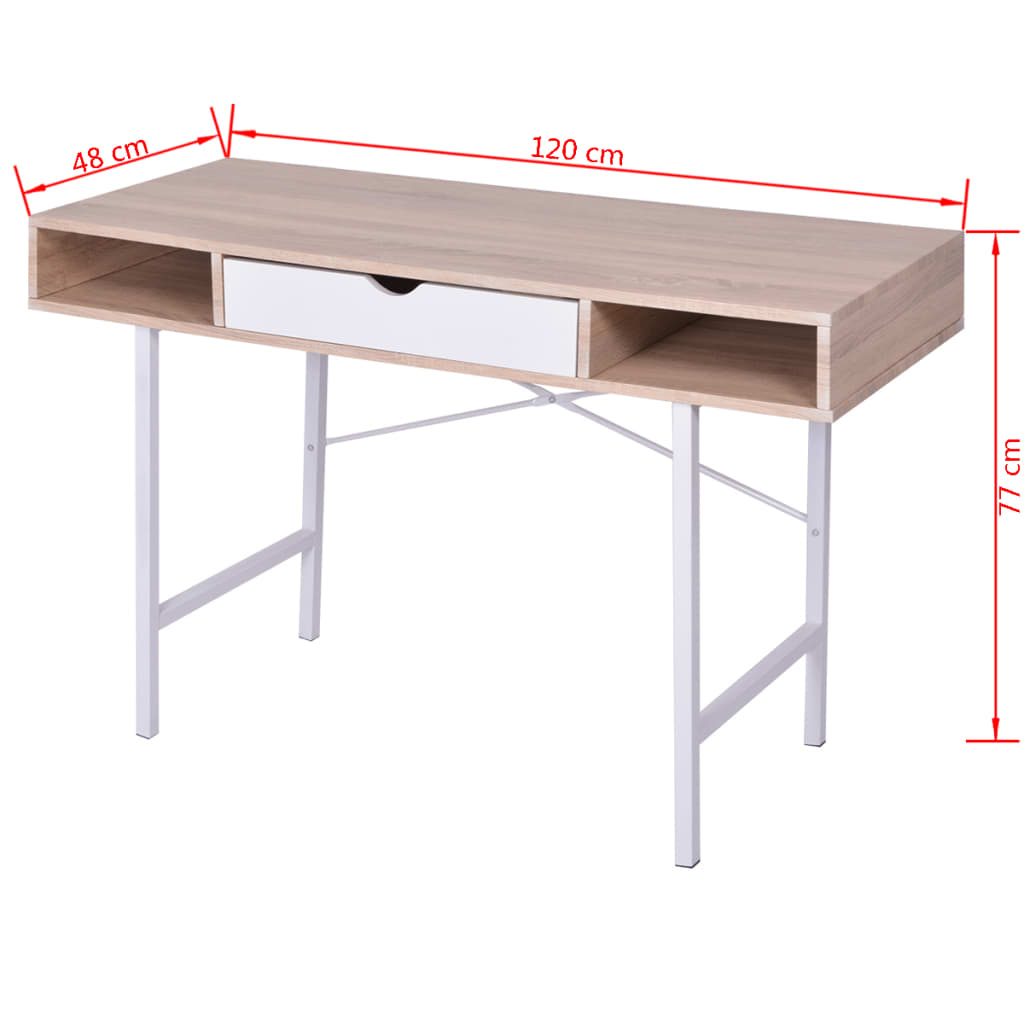 Oak & White Desk with 1 Drawer - Stylish & Functional Workstation
