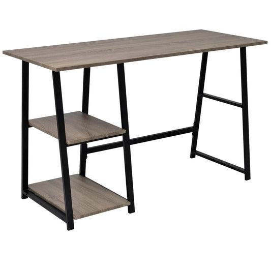 Modern Grey & Oak Desk with 2 Shelves - Stylish & Functional