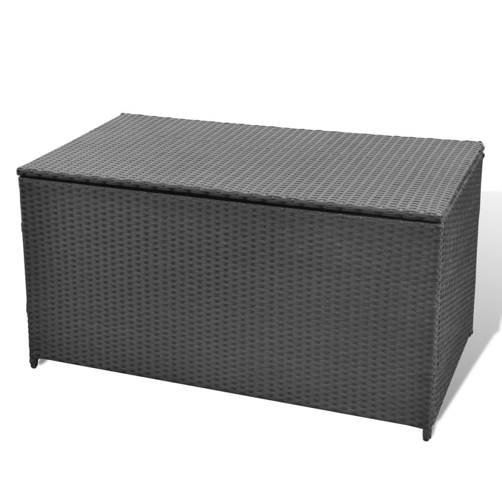 Black Poly Rattan Garden Storage Box 120x50x60 cm