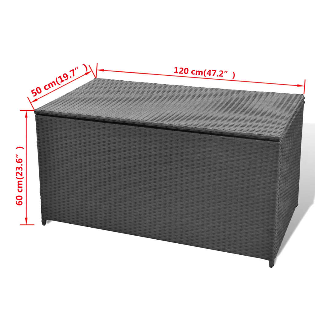Black Poly Rattan Garden Storage Box 120x50x60 cm