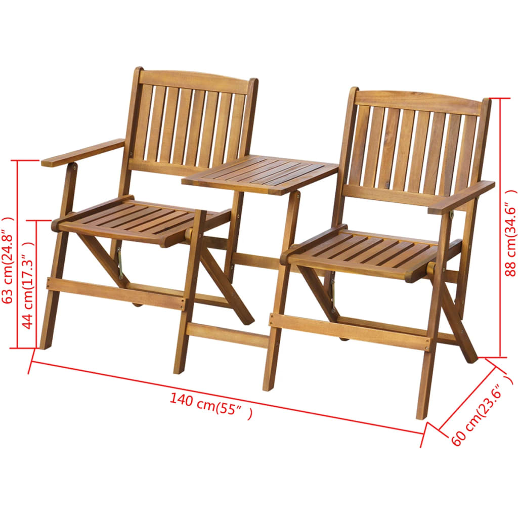 Solid Acacia Folding Garden Bench with Tea Table - 140 cm