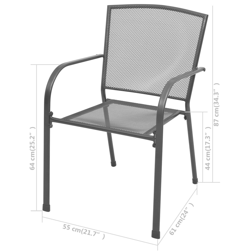Steel Grey Stackable Garden Chairs, Set of 2 - Durable & Stylish