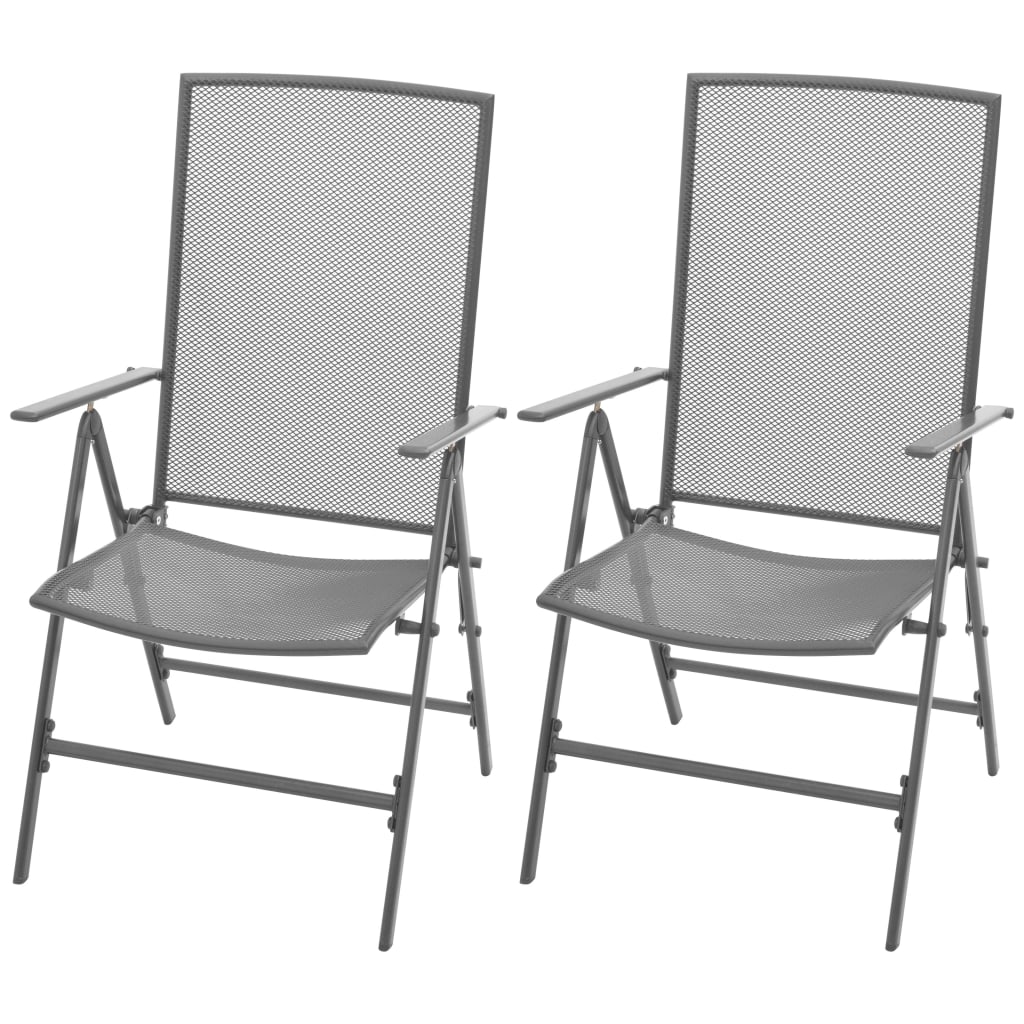 Sleek Steel Grey Stackable Garden Chairs - Set of 2