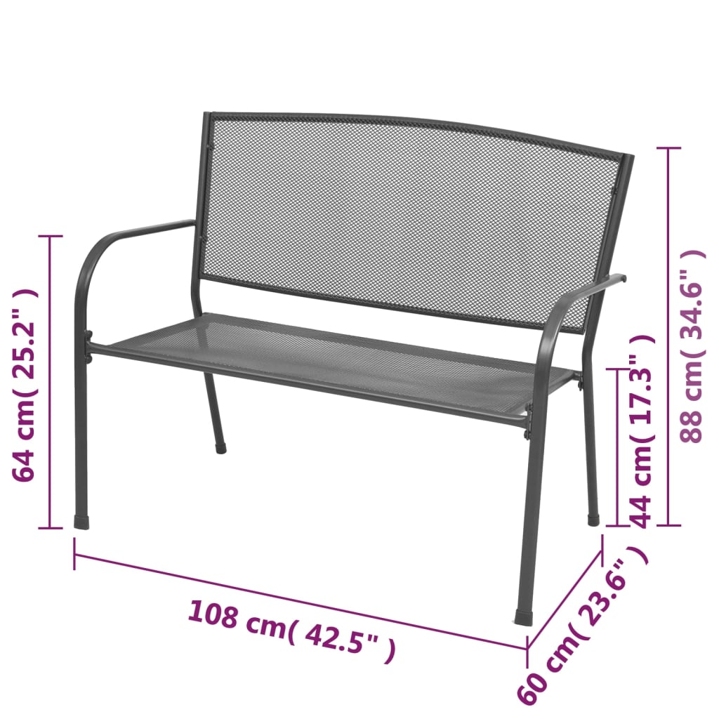 Stylish Anthracite Garden Bench - 108 cm Steel & Mesh Design