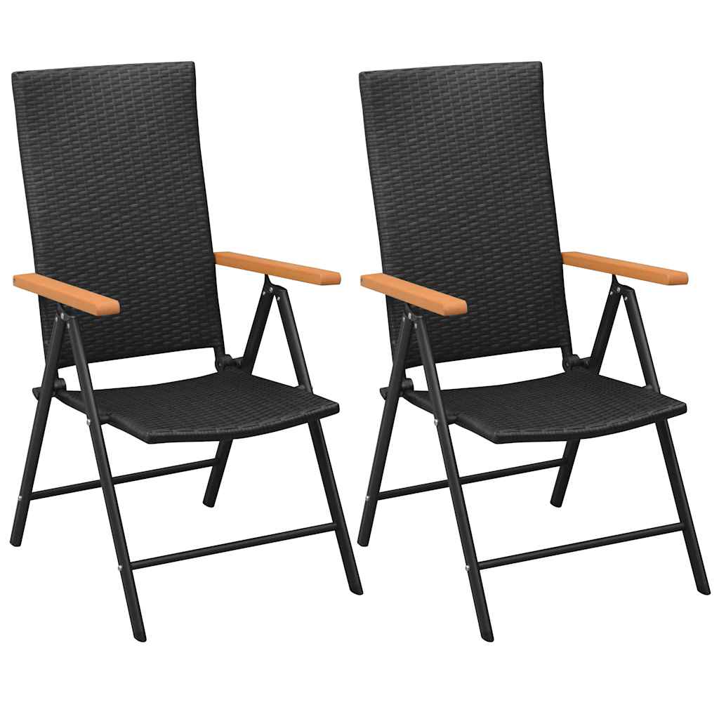 Stackable Black Poly Rattan Garden Chairs - Set of 2