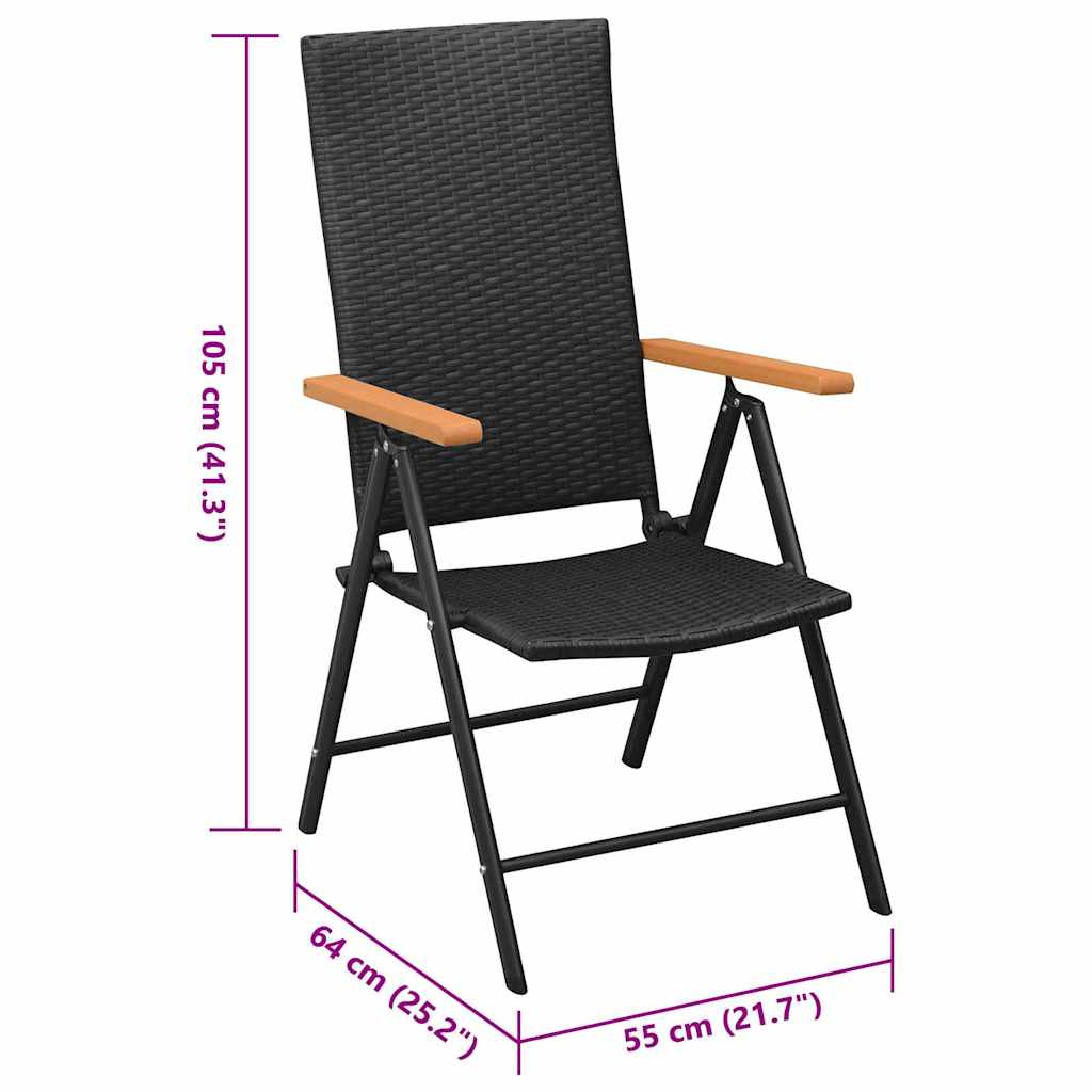 Stackable Black Poly Rattan Garden Chairs - Set of 2
