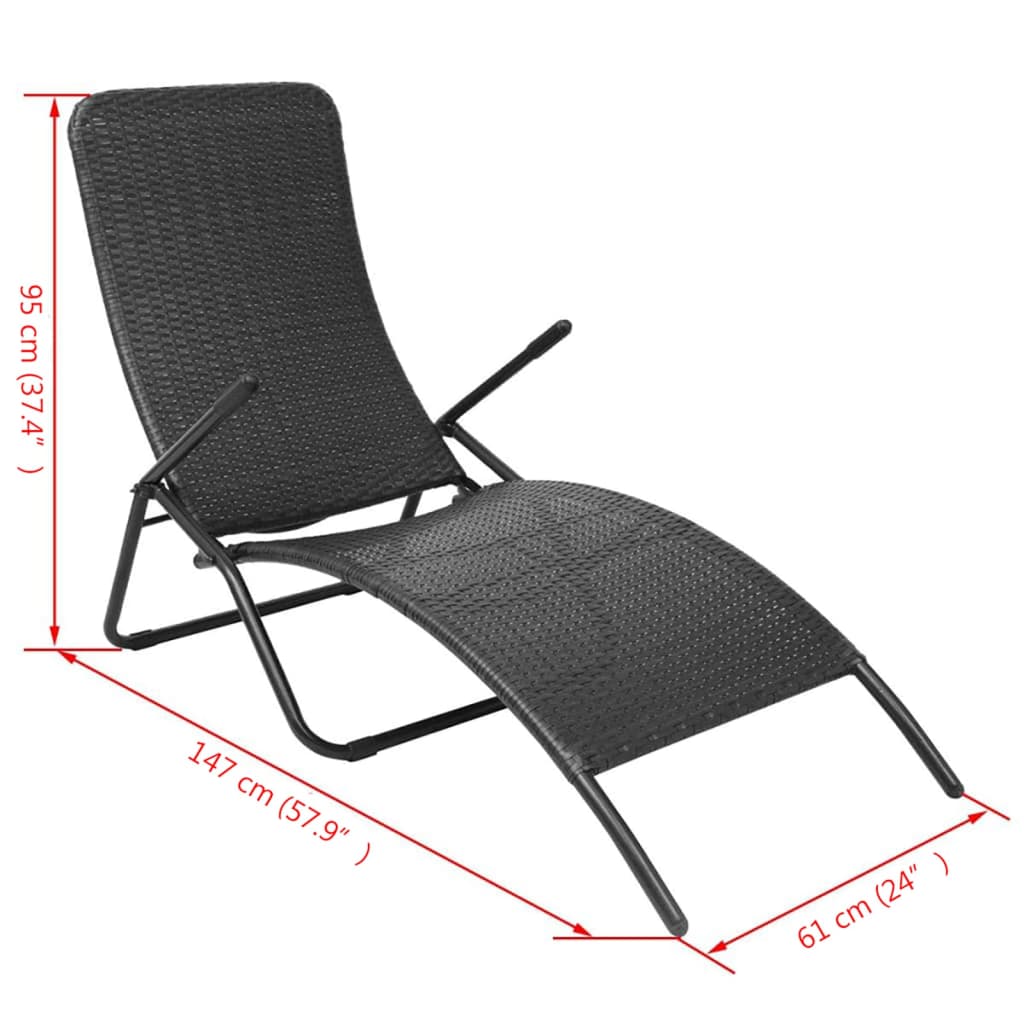 Black Folding Sun Lounger - Durable Poly Rattan Design