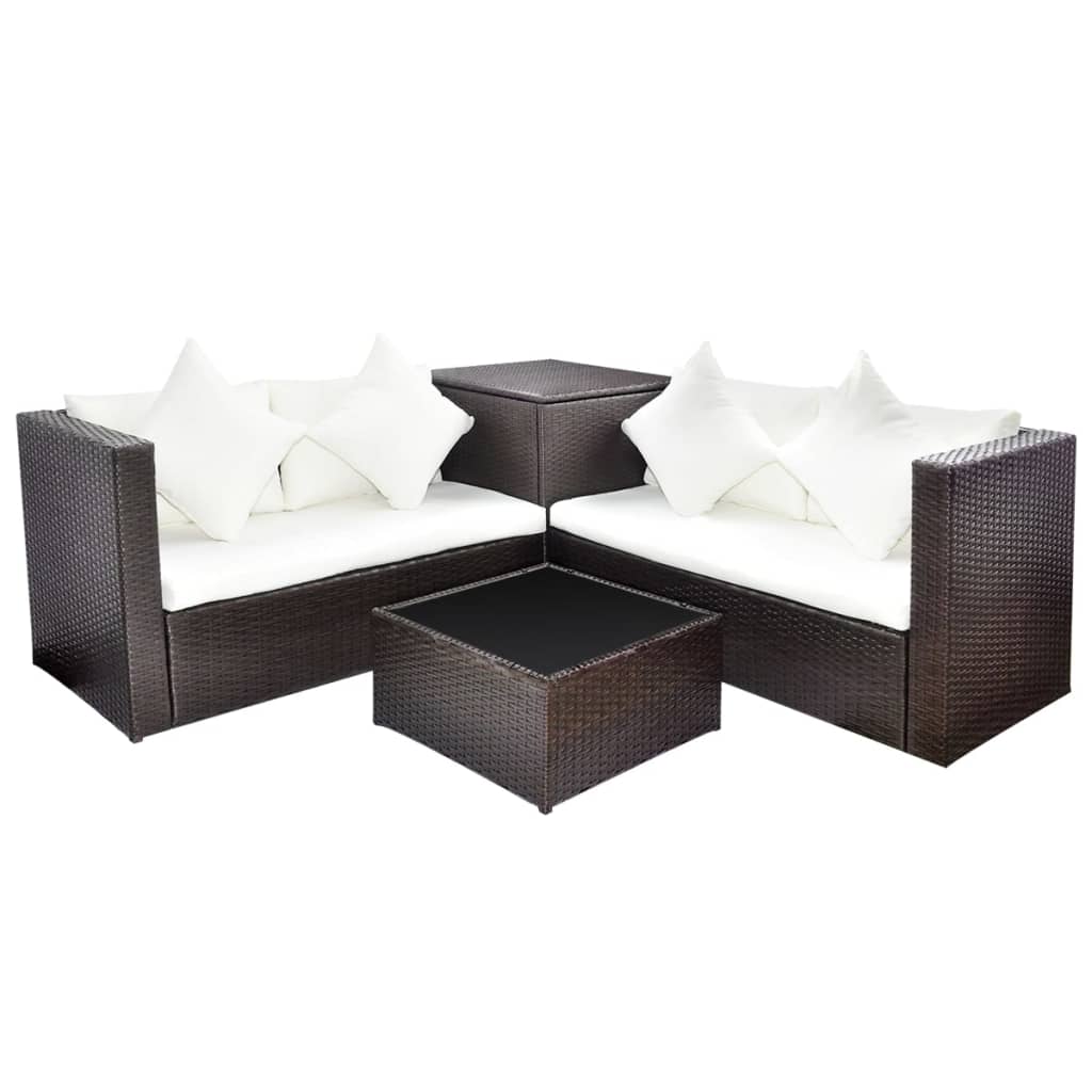 4-Piece Poly Rattan Garden Lounge Set with Cushions - Black