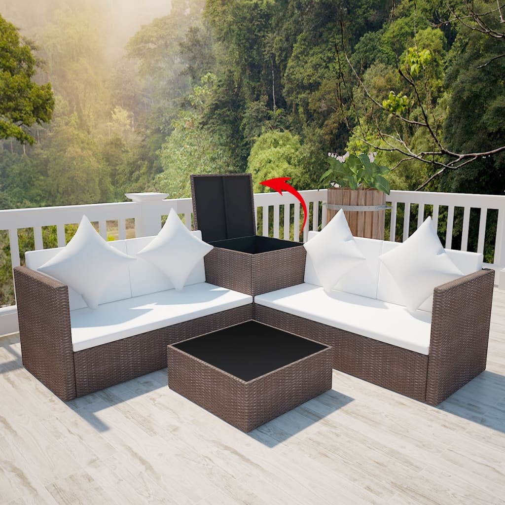 4-Piece Poly Rattan Garden Lounge Set with Cushions - Black