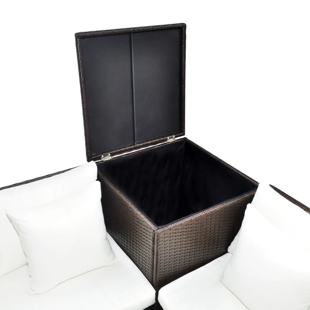 4-Piece Poly Rattan Garden Lounge Set with Cushions - Black
