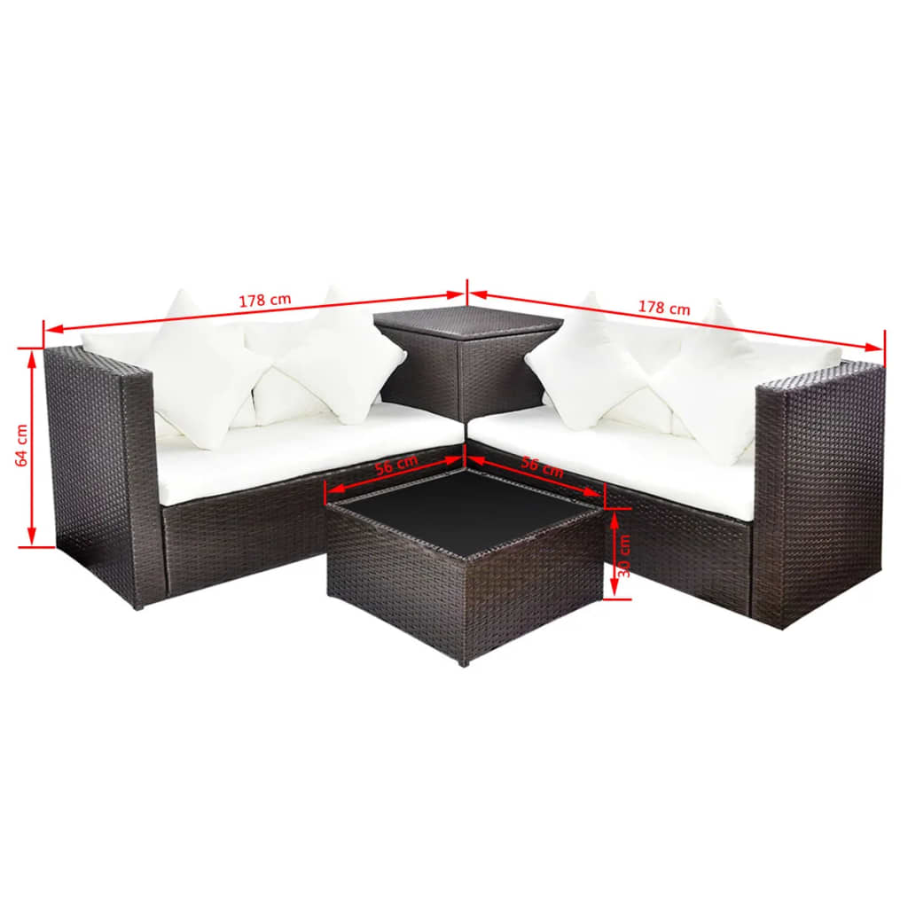 4-Piece Poly Rattan Garden Lounge Set with Cushions - Black
