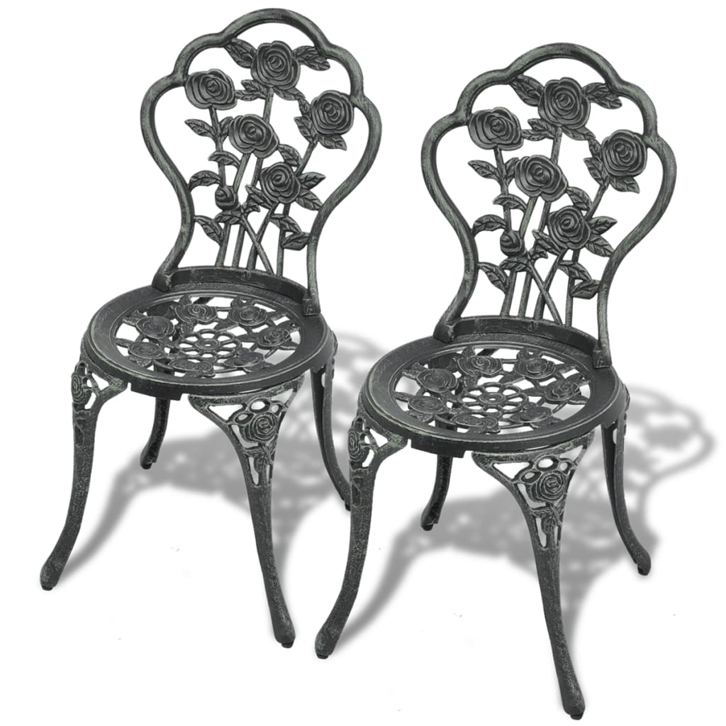 Elegant Bistro Chairs Set of 2 - Green Cast Aluminium Seating
