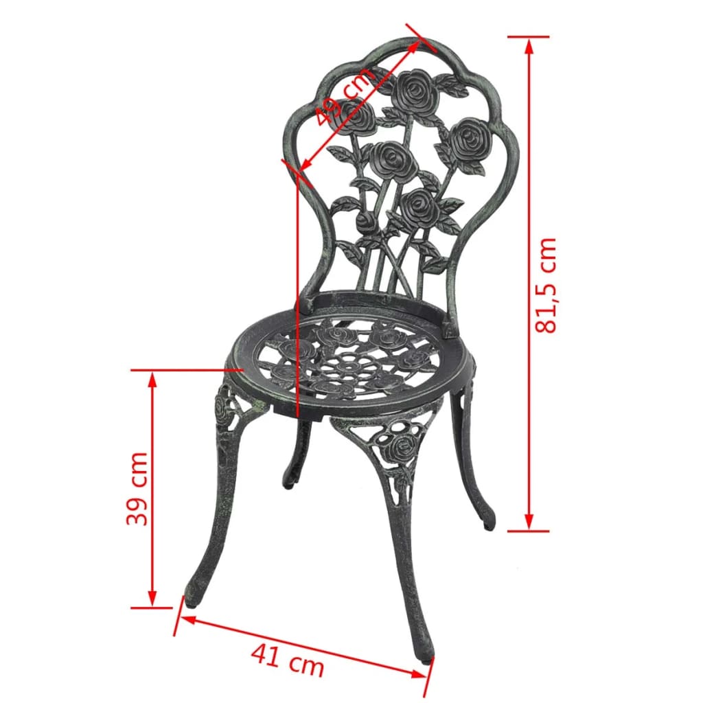 Elegant Bistro Chairs Set of 2 - Green Cast Aluminium Seating