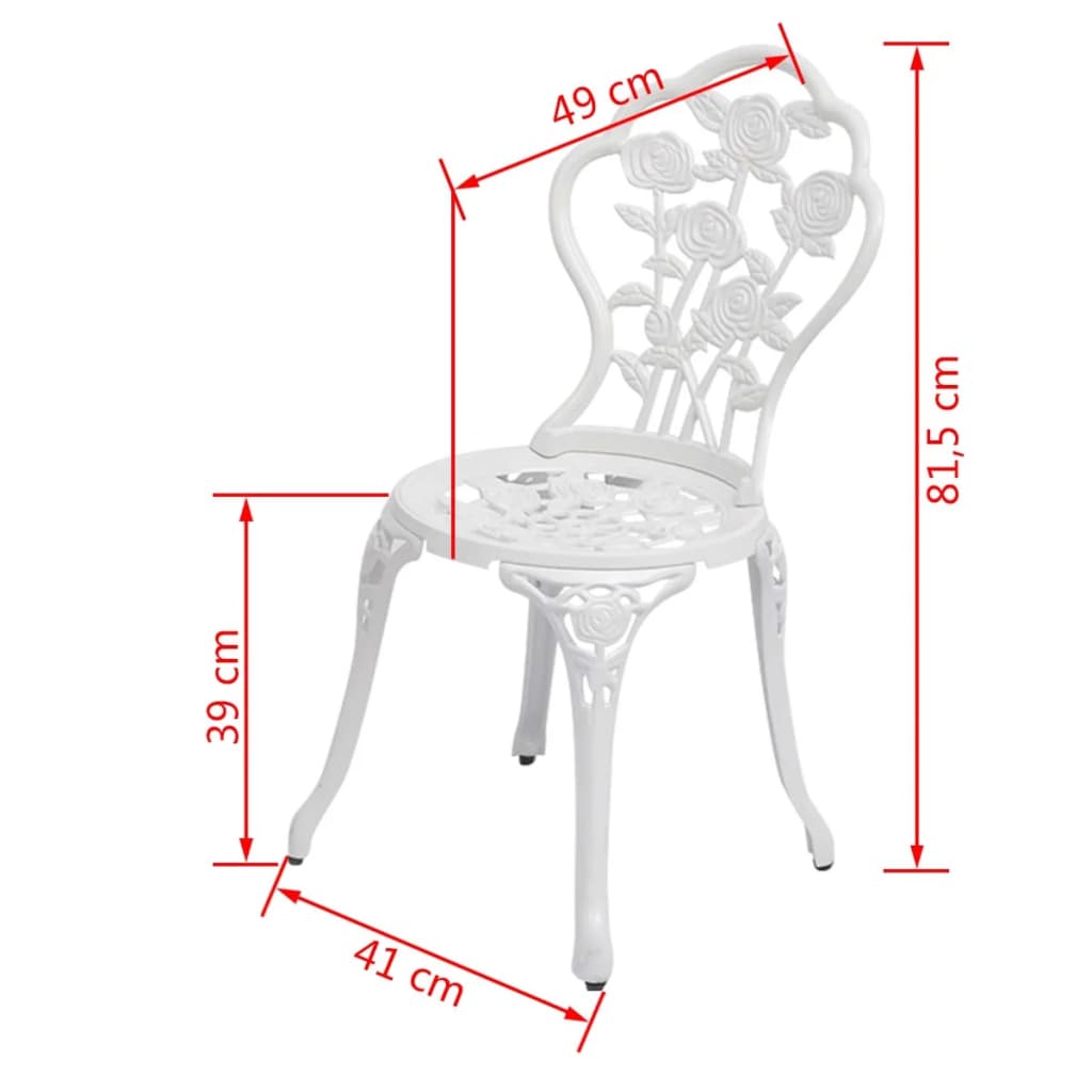 Elegant White Cast Aluminium Bistro Chairs – Set of 2