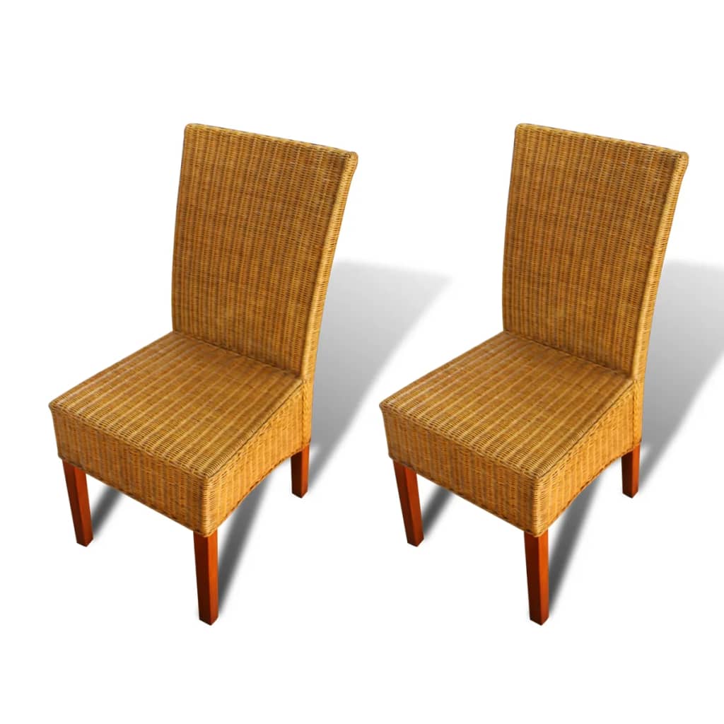 Set of 2 Brown Natural Rattan Dining Chairs - Elegant Design