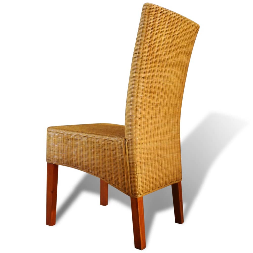 Set of 2 Brown Natural Rattan Dining Chairs - Elegant Design