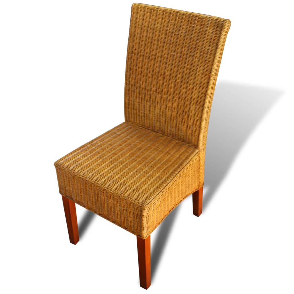 Set of 2 Brown Natural Rattan Dining Chairs - Elegant Design