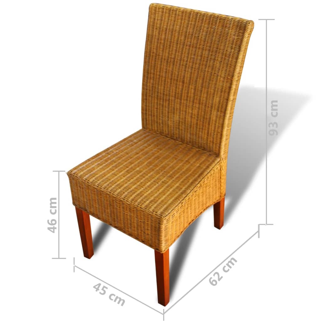 Set of 2 Brown Natural Rattan Dining Chairs - Elegant Design