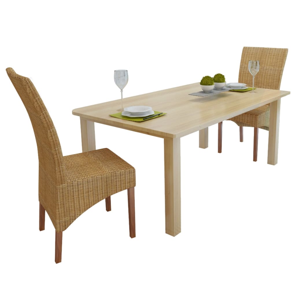 Set of 2 Brown Natural Rattan Dining Chairs - Elegant Design