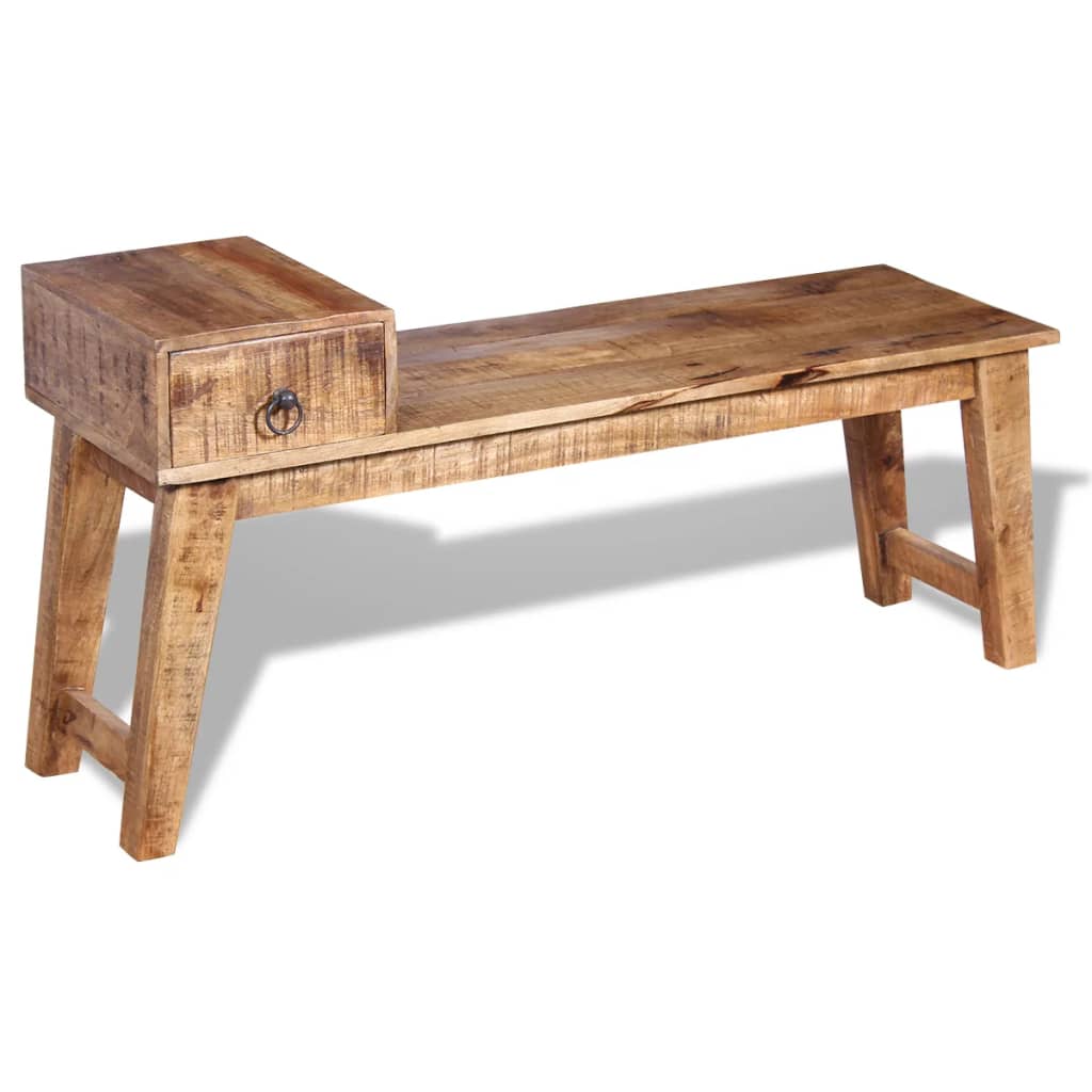 Solid Mango Wood Bench with Drawer - 120x36x60 cm