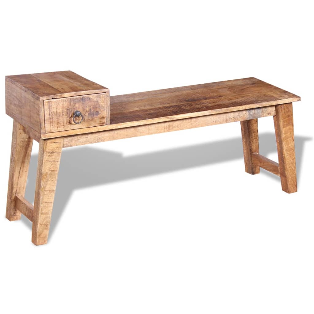 Solid Mango Wood Bench with Drawer - 120x36x60 cm
