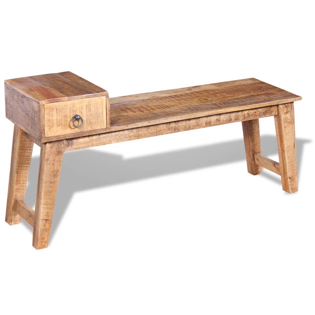Solid Mango Wood Bench with Drawer - 120x36x60 cm