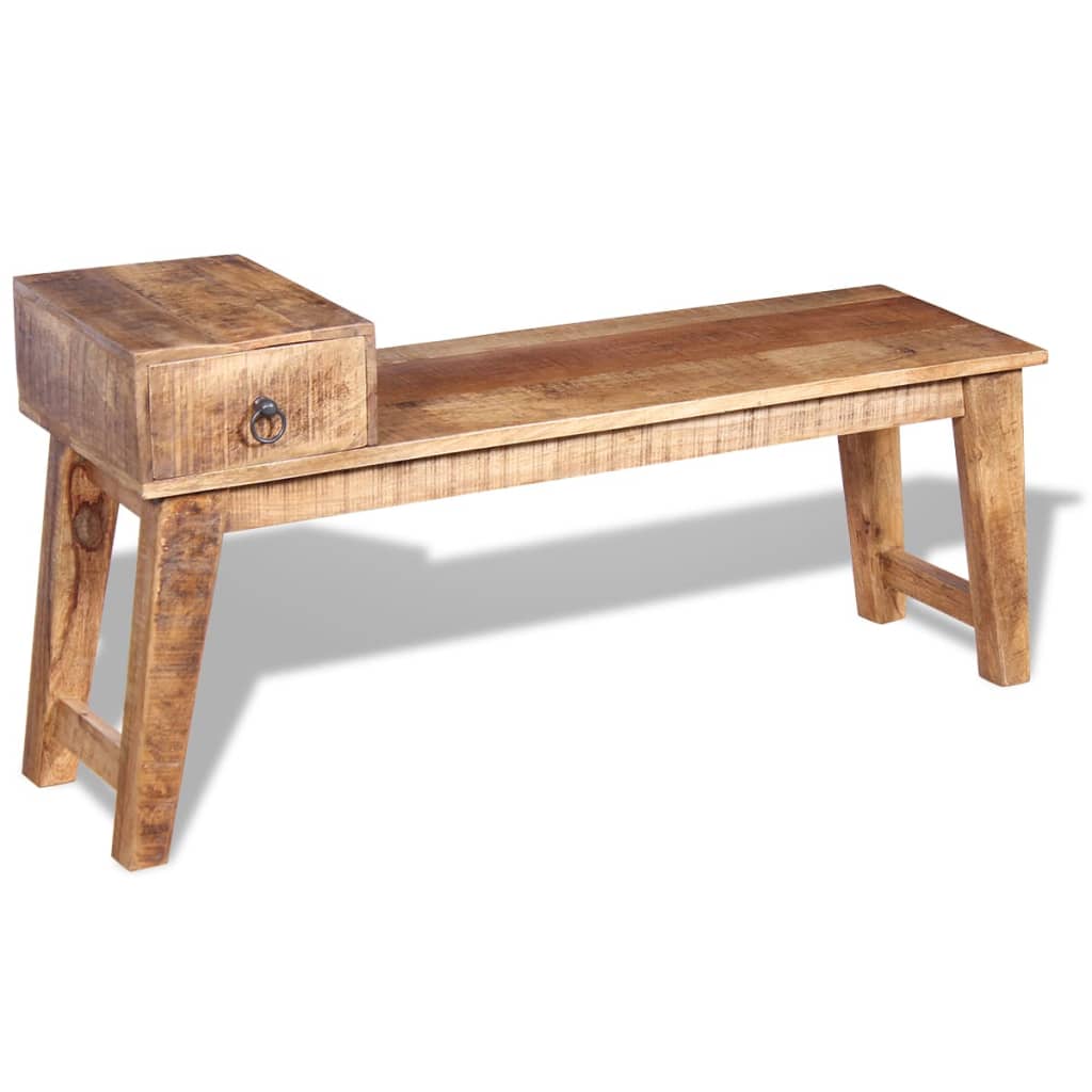 Solid Mango Wood Bench with Drawer - 120x36x60 cm