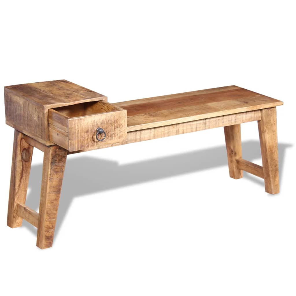 Solid Mango Wood Bench with Drawer - 120x36x60 cm