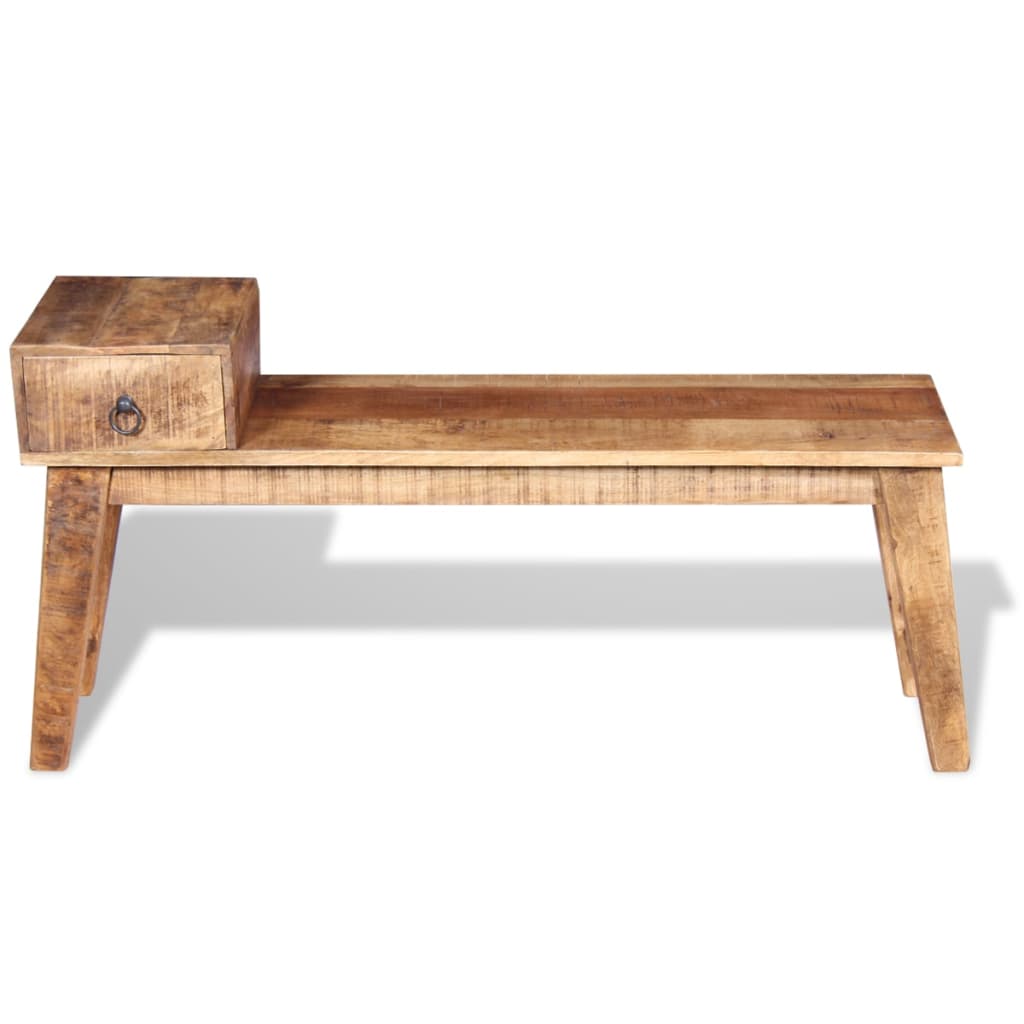 Solid Mango Wood Bench with Drawer - 120x36x60 cm