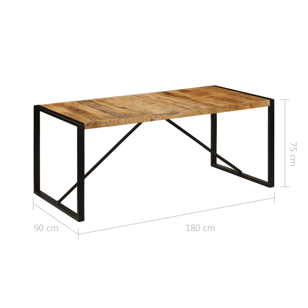 Solid Mango Wood Dining Table, Rustic Finish, 180 cm