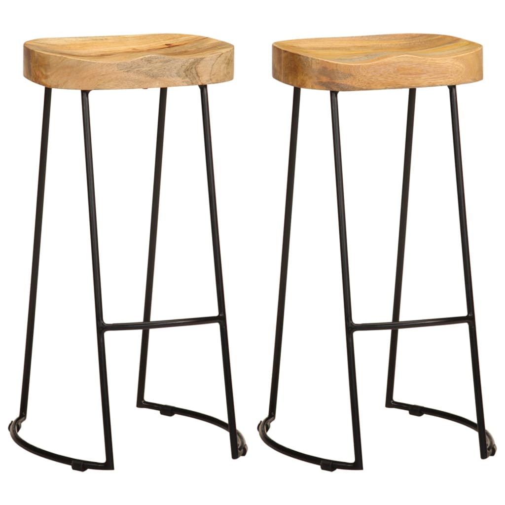 Solid Mango Wood Bar Stools - Set of 2 Vintage Style Seats