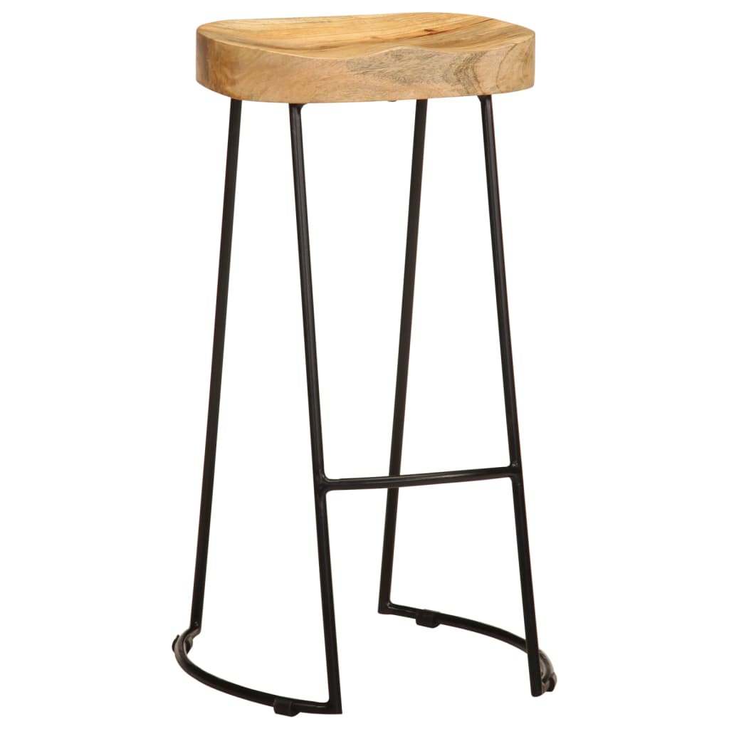 Solid Mango Wood Bar Stools - Set of 2 Vintage Style Seats