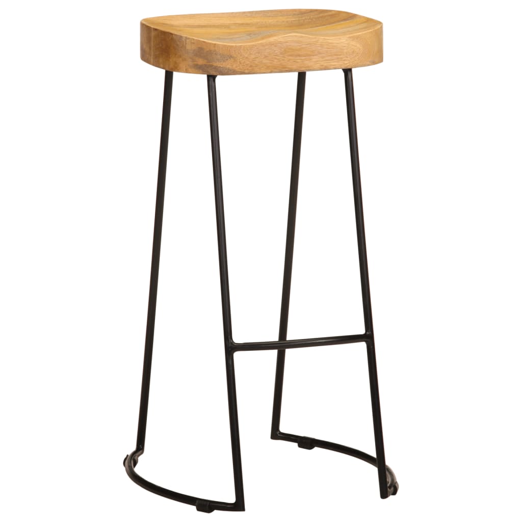 Solid Mango Wood Bar Stools - Set of 2 Vintage Style Seats