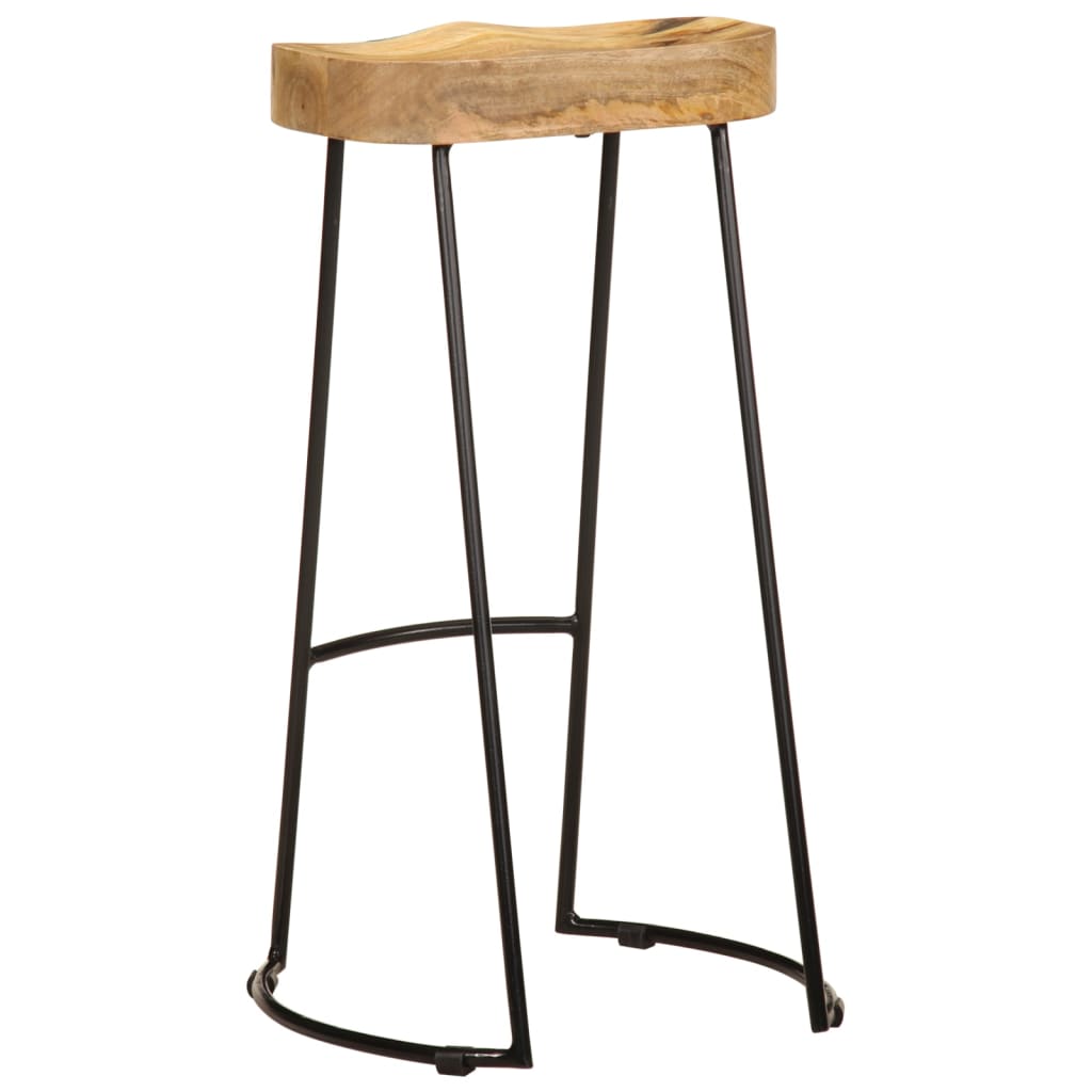 Solid Mango Wood Bar Stools - Set of 2 Vintage Style Seats