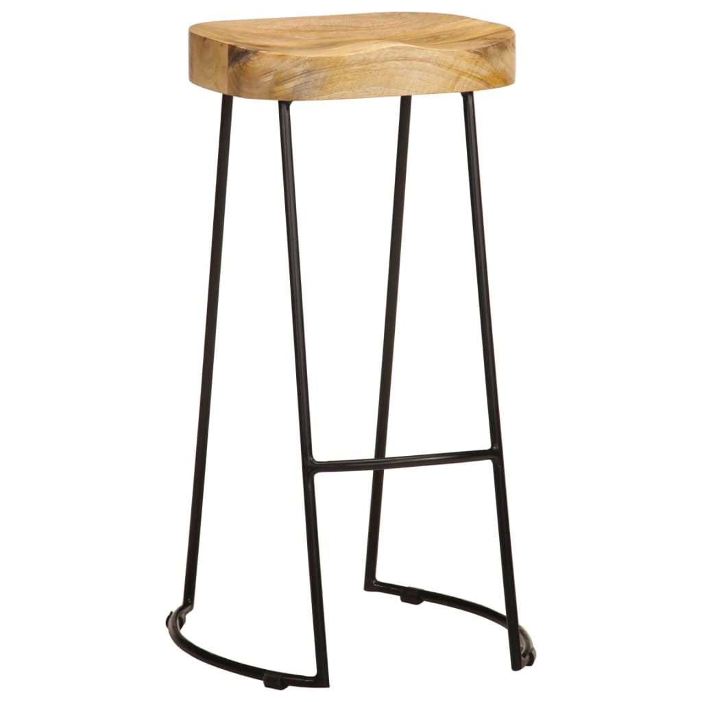 Solid Mango Wood Bar Stools - Set of 2 Vintage Style Seats