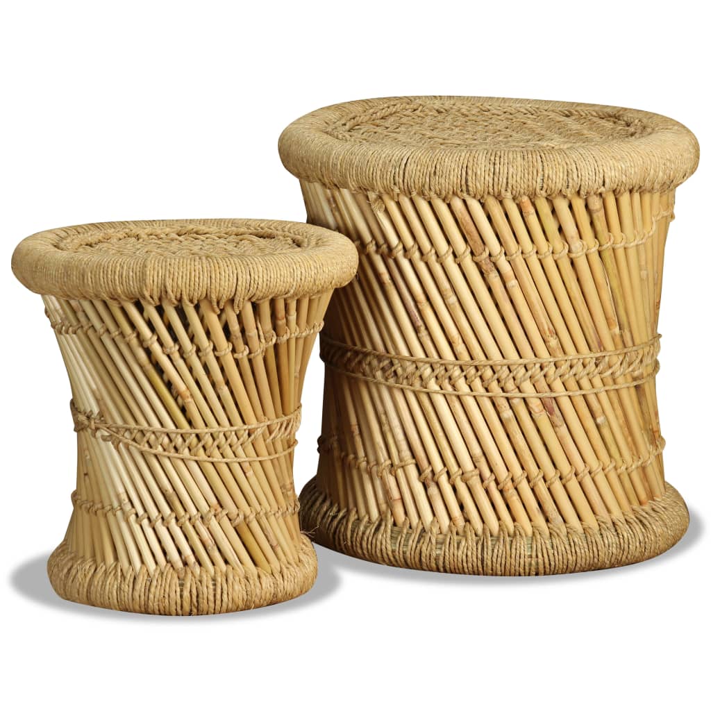 Eco-Friendly Bamboo & Jute Stools Set - Natural Charm, 2 Piece