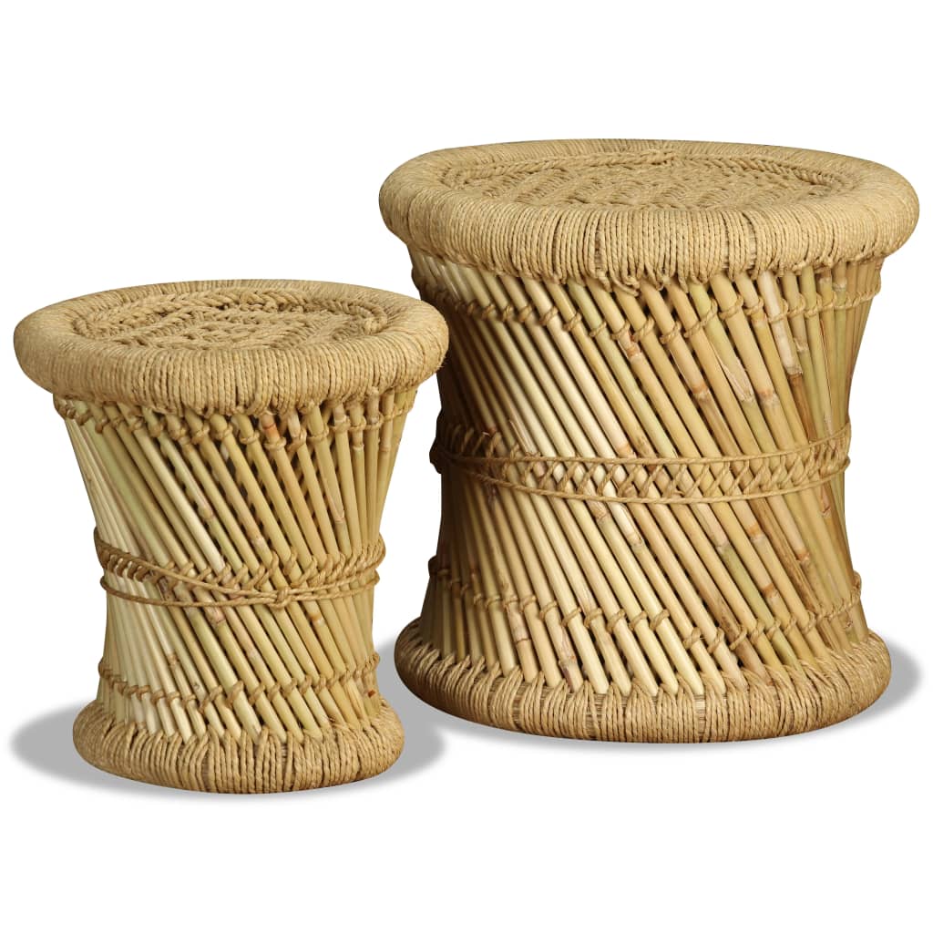 Eco-Friendly Bamboo & Jute Stools Set - Natural Charm, 2 Piece