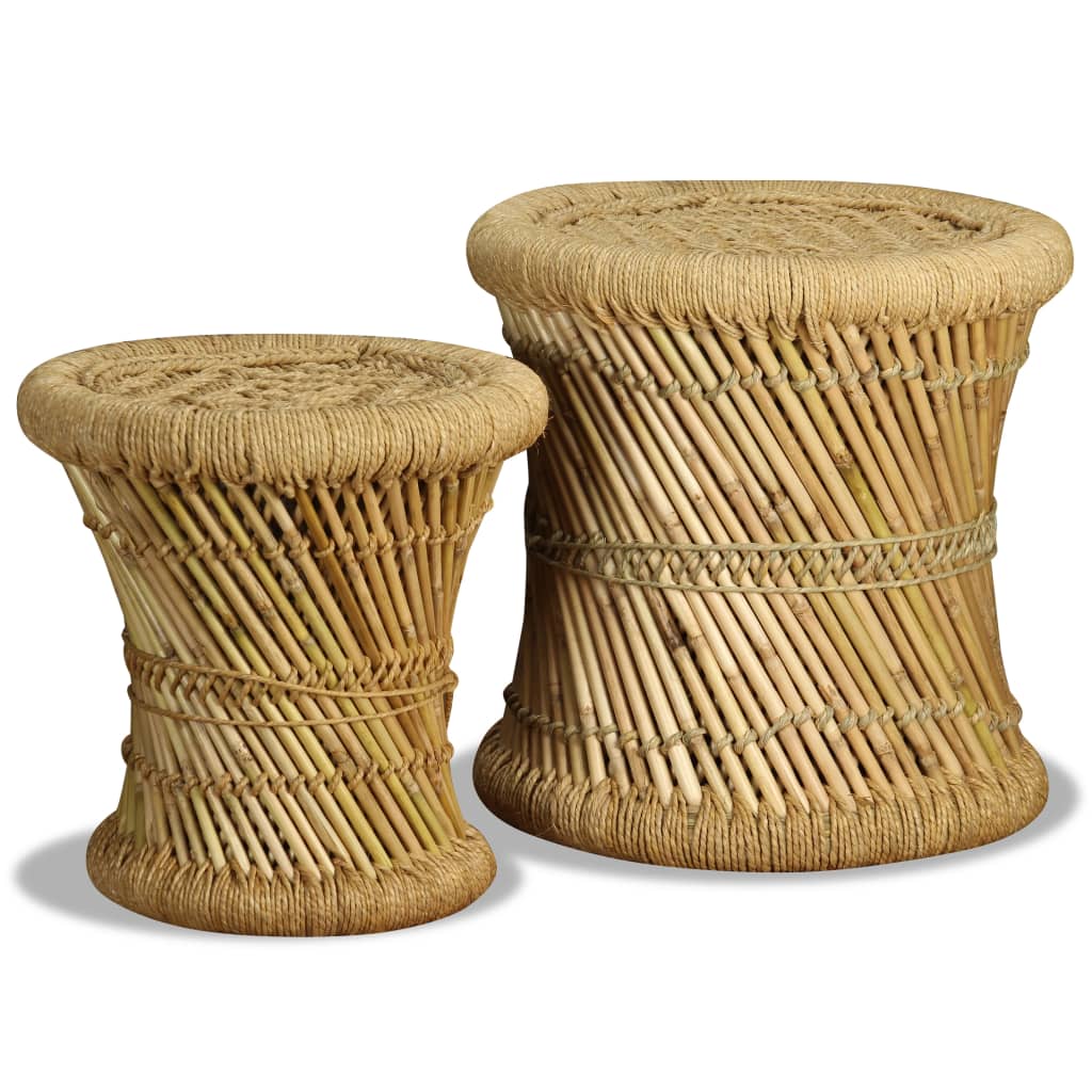 Eco-Friendly Bamboo & Jute Stools Set - Natural Charm, 2 Piece