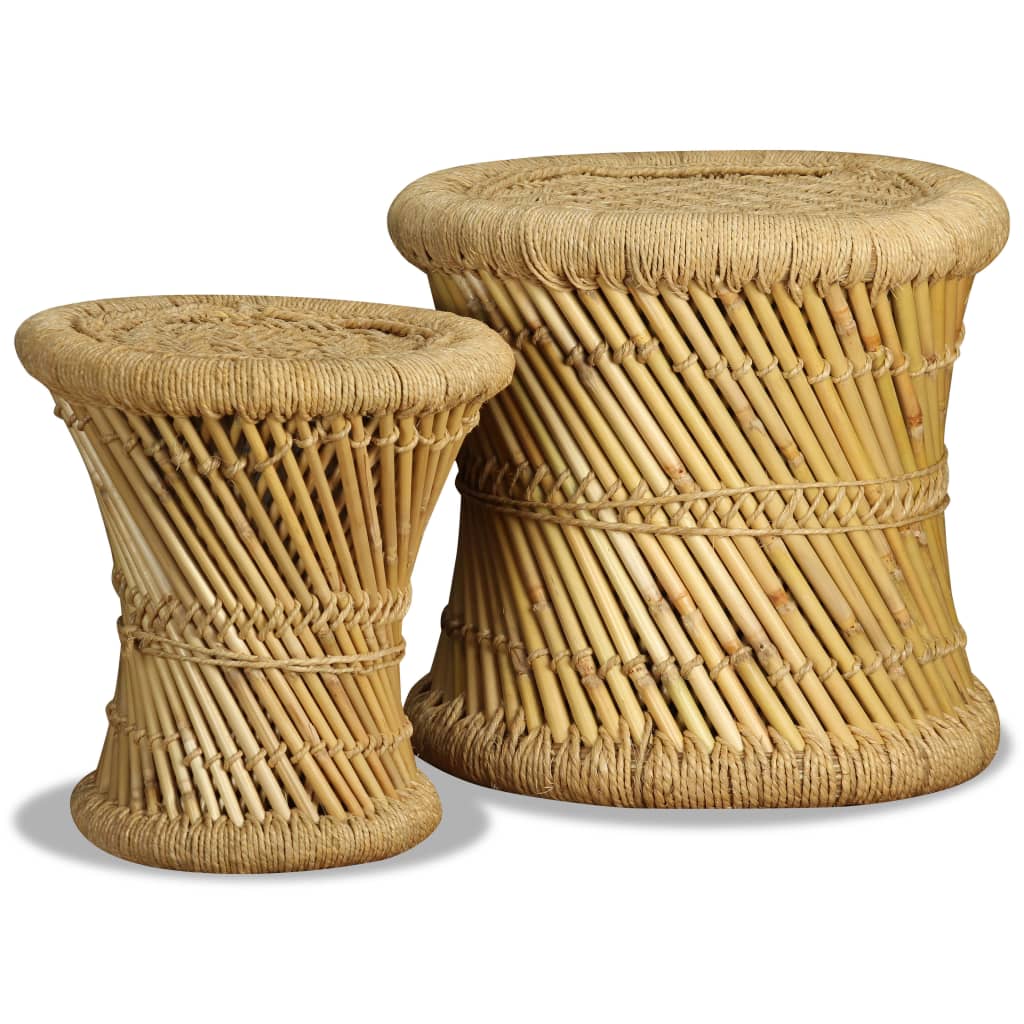 Eco-Friendly Bamboo & Jute Stools Set - Natural Charm, 2 Piece
