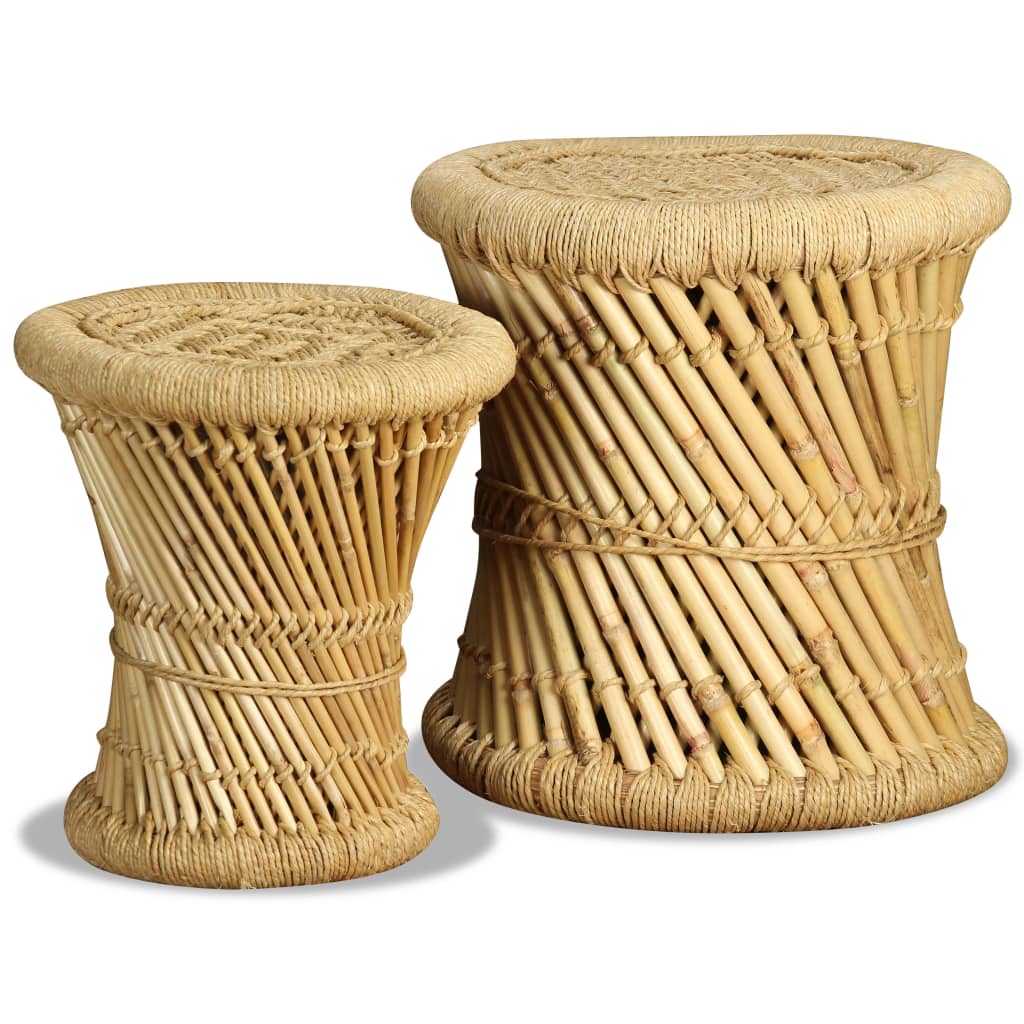 Eco-Friendly Bamboo & Jute Stools Set - Natural Charm, 2 Piece