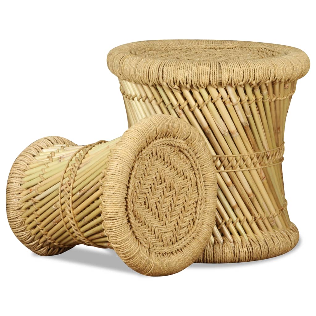 Eco-Friendly Bamboo & Jute Stools Set - Natural Charm, 2 Piece