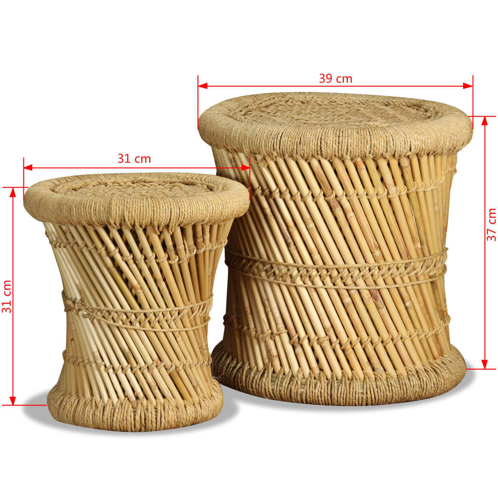 Eco-Friendly Bamboo & Jute Stools Set - Natural Charm, 2 Piece