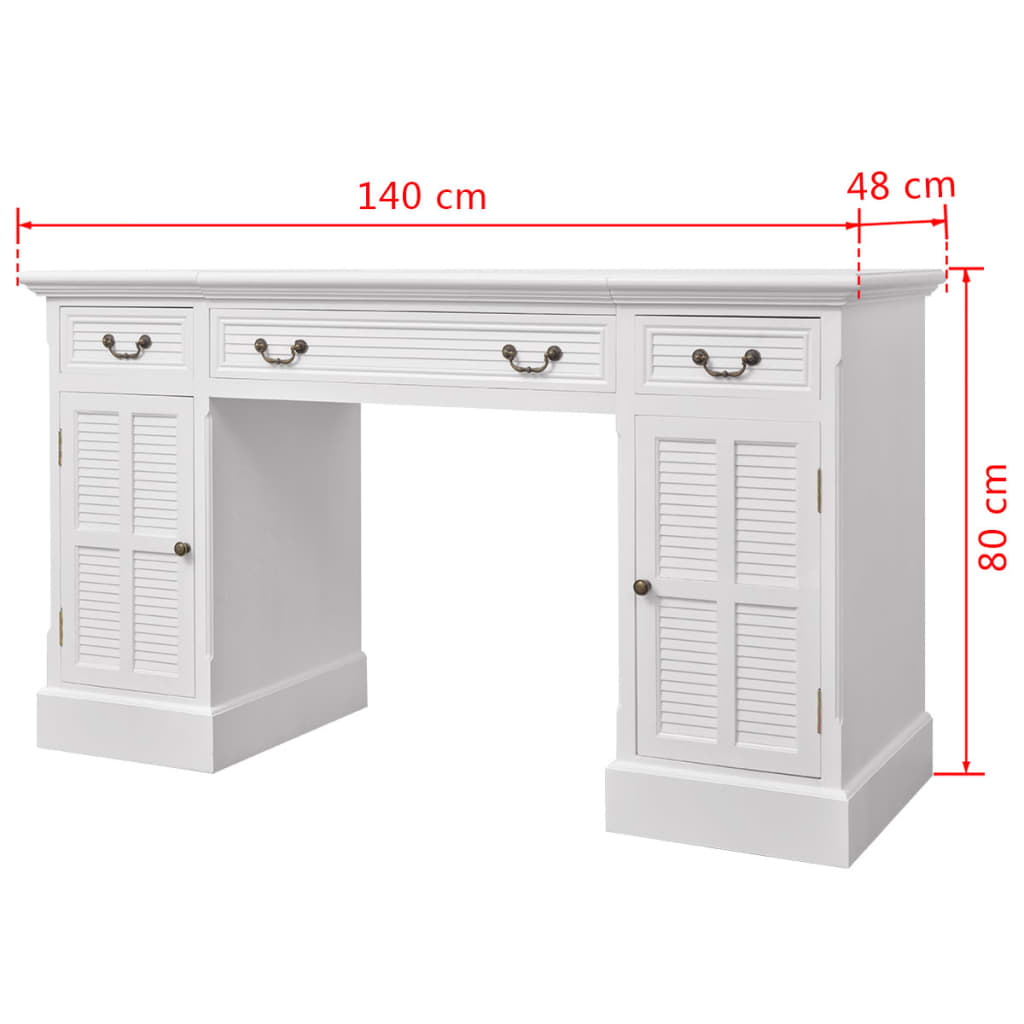 White Double Pedestal Desk, 140x48x80 cm - Modern & Spacious Design