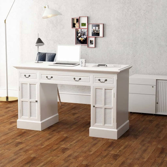 White Double Pedestal Desk, 140x48x80 cm - Modern & Spacious Design