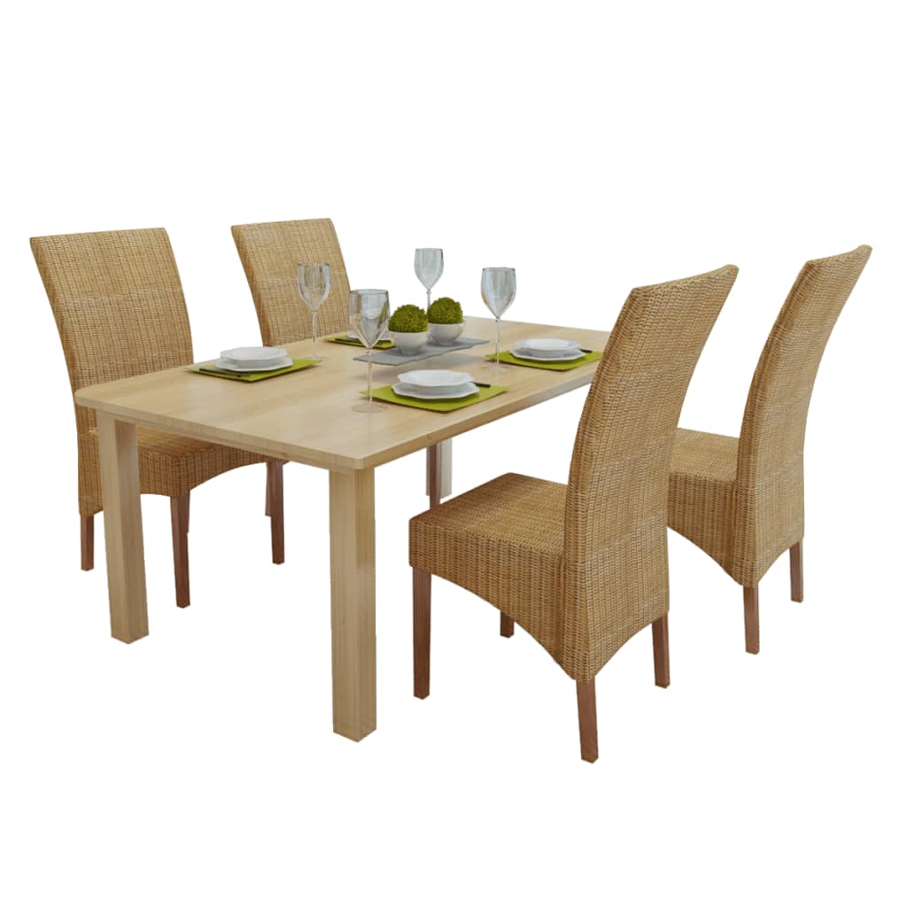 Set of 2 Brown Natural Rattan Dining Chairs - Elegant Design
