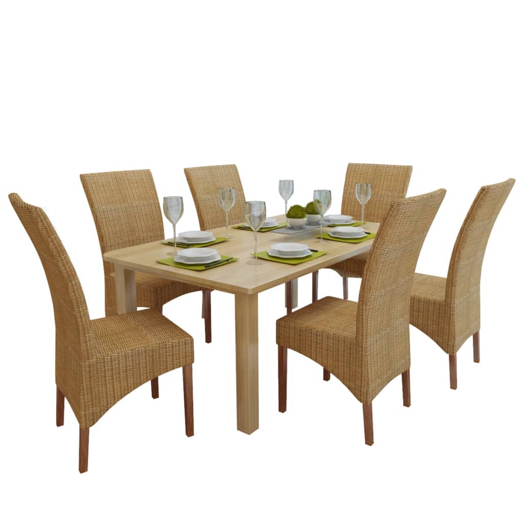 Set of 2 Brown Natural Rattan Dining Chairs - Elegant Design
