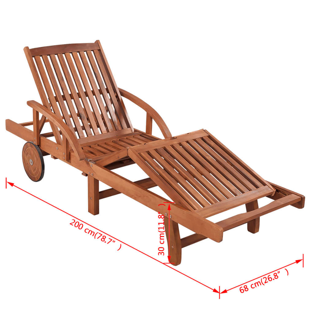 2-Piece Solid Acacia Wood Sun Loungers with Table Set